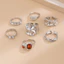 Bộ 7 nhẫn kim cương giả màu bạc cho nữ, họa tiết không đều, điều chỉnh được - Phong cách tối giản Y2K phù hợp tiệc tùng và hàng ngày