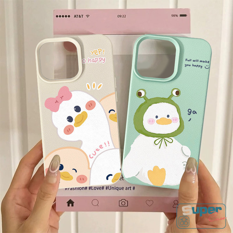 Ốp Lưng Tương Thích Cho IPhone 17 13 15 16 11 14 12 Pro Max XR 13 15 14 17 16 Pro 15 16 14 Plus X XS Max Hoạt Hình Thời Trang Vịt Dễ Thương Nơ Họa Tiết Da Da Cảm Thấy Bao