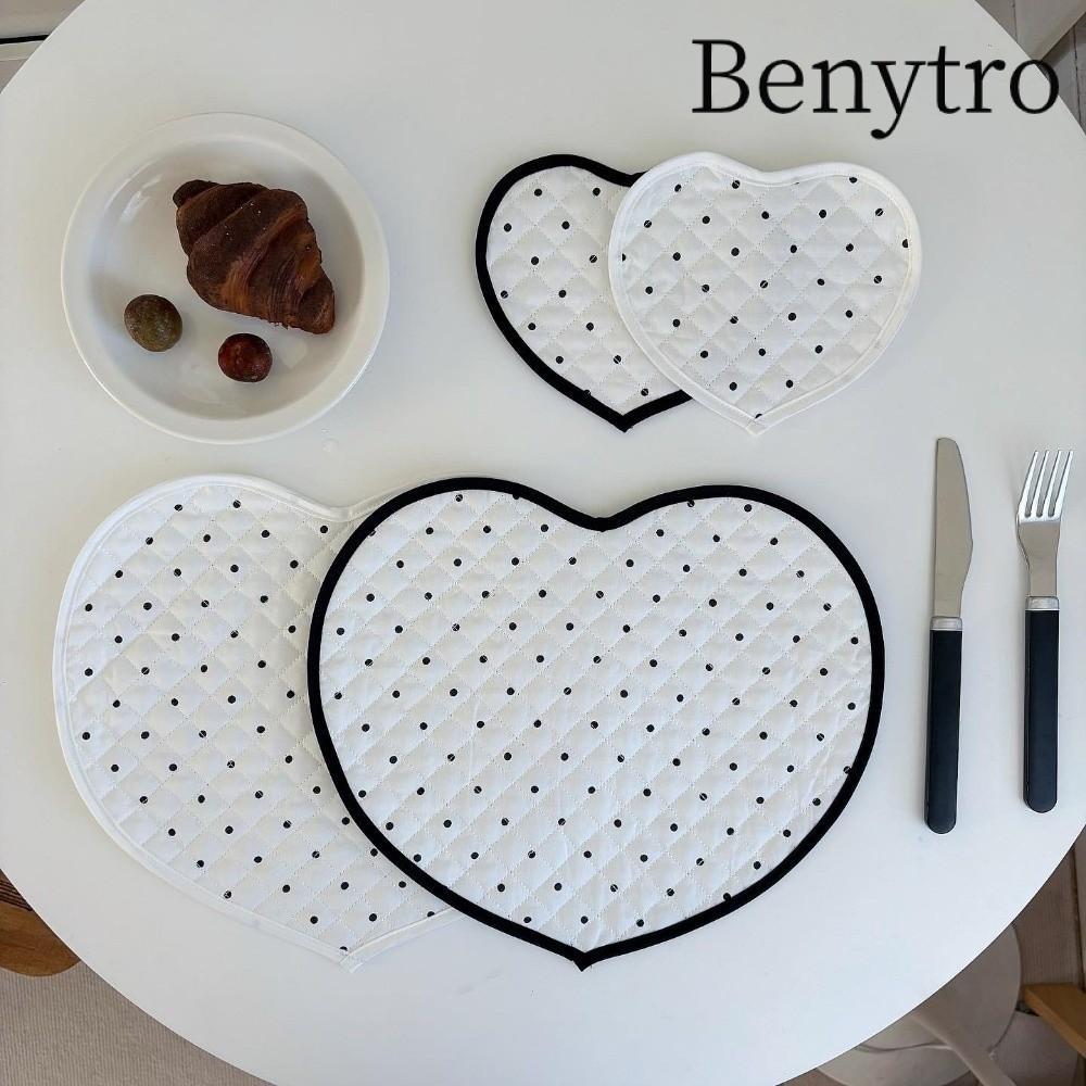 Benytro BENYTRO Tấm lót hình trái tim, Thảm cốc nước tình yêu chấm bi, Thảm bông trang trí kiểu Pháp Quilted Đồ ăn phương Tây Thảm trang trí nội thất