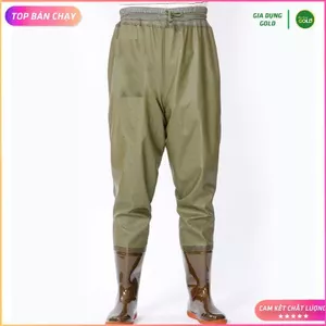 Ủng lội nước dài liền quần đế cứng màu nâu size 35 - 43, ủng câu cá, ủng thủy sản