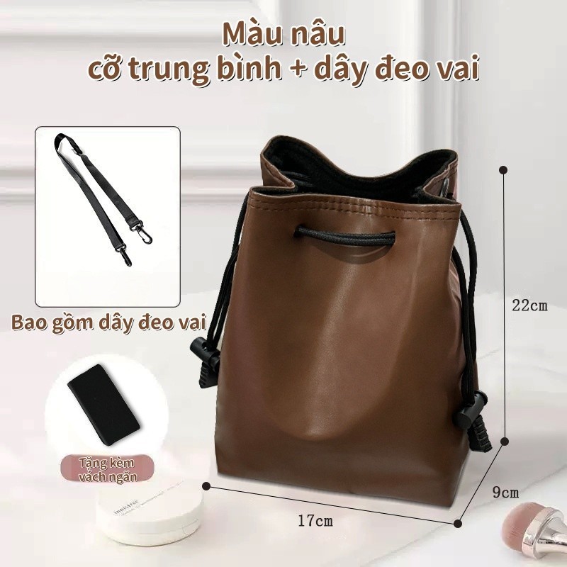 Túi chống sốc máy ảnh bằng da sang trọng,Lót nỉ dày, kèm dây đeo,chống nước,Có dây rút