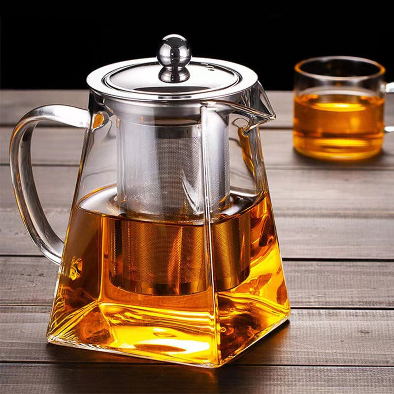 Ấm trà thủy tinh vuông Ấm trà bằng thép không gỉ bằng đất sét tím có bộ lọc Ấm trà hoa nhiệt độ cao Borosilicate Fair KRGI