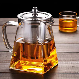Ấm trà thủy tinh vuông Ấm trà bằng thép không gỉ bằng đất sét tím có bộ lọc Ấm trà hoa nhiệt độ cao Borosilicate Fair KRGI