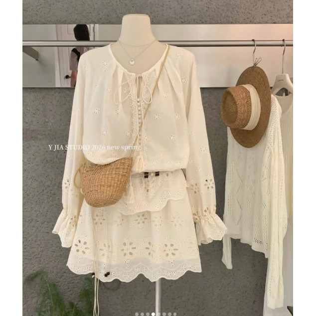 SET ÁO VÀ CHÂN VÁY THÔ HOA YJIA Y26-1112 FREESIZE