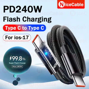 Trong Suốt Vỏ Chip Cáp Sạc Điện Thoại 240W Loại C Sang Loại C Flash Cáp Sạc Nylon Bím Chống Rỉ Dây Dữ Liệu Cho ios15-17