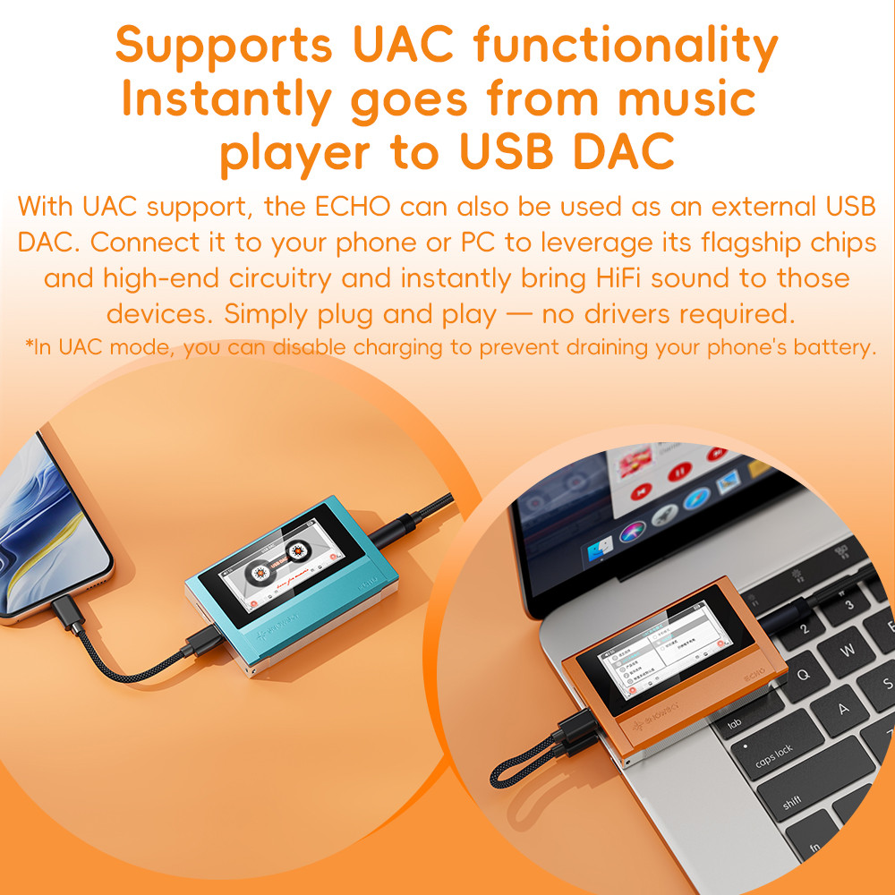 Máy nghe nhạc âm thanh Hi-Res di động FiO ECHO Máy nghe nhạc Bluetooth DAC kép 3,5mm + 4,4mm Màn hình màu đầu ra cân bằng | BigBuy360 - bigbuy360.vn