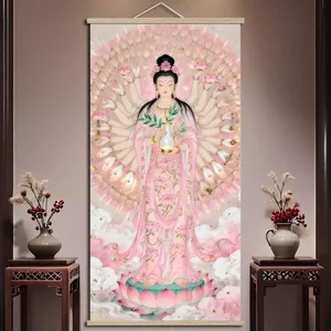 Gilt Ngàn Tay Quan Âm Treo Cuộn Thiền Phước Lành Tranh Trang Trí Tốt Lành Phòng Trà Phòng Khách Thiền Phong Cách Trung Hoa Cuộn
