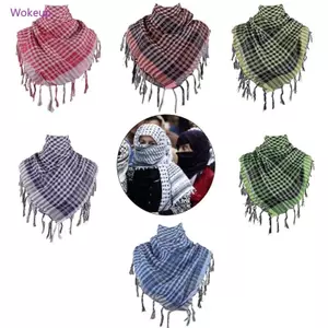 Shemagh Desert Scarf Colorblock Houndstooth Arab Keffiyeh Shawl Tassels Headwrap