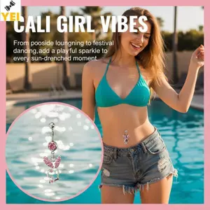 < YEI > Vòng buộc bụng pha lê Dangle bằng thép không gỉ Thiết kế hình con bướm xuyên thấu Trang sức cơ thể hợp thời trang cho câu lạc bộ mùa hè Mới
