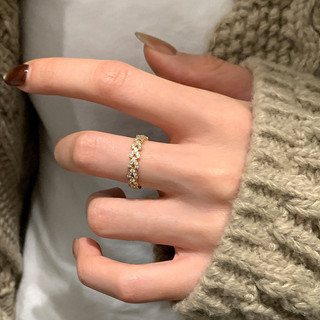 Nhẫn kim cương zircon đa tâm cho nữ, điều chỉnh vòng dây xích kim loại, style đơn giản retro, đa dụng