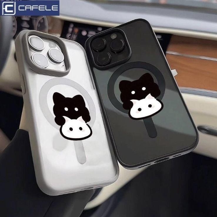 ốp lưng iphone Miếng dán chống rơi nam châm hình mèo đen trắng Cho Iphone 17 14 15 16 7 xs xr 13 11 12 Pro Max Plus