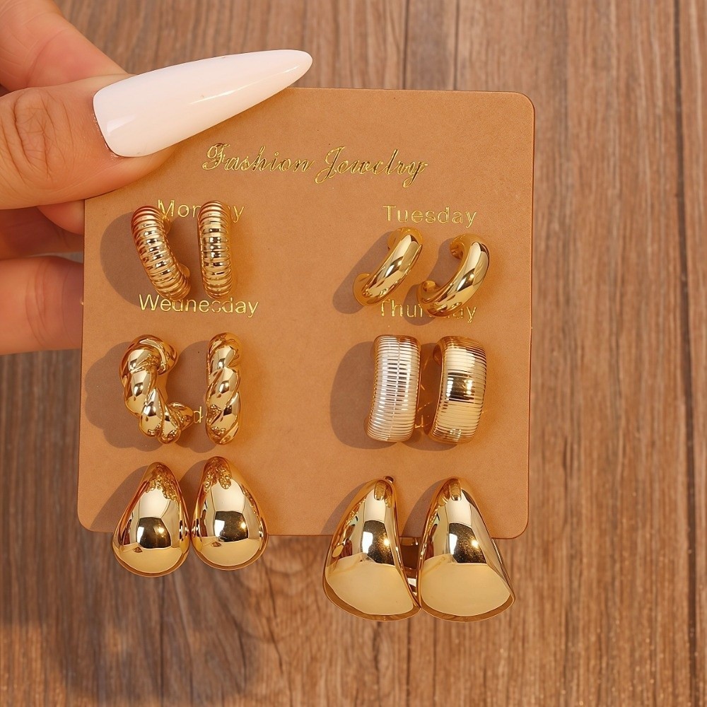 TRACEILLOIAN 6 Cặp Bông tai mặt dây chuyền thả, Vỏ sò Sao biển Bông tai Dangle, Bông tai vàng hình trái tim Bohemian Quà tặng