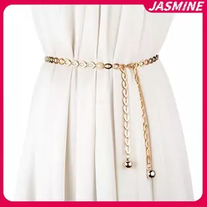 Jasmine Thắt Lưng Nữ Retro Bạc Khắc Rỗng, Dây Xích Kim Loại Tròn Thanhtags