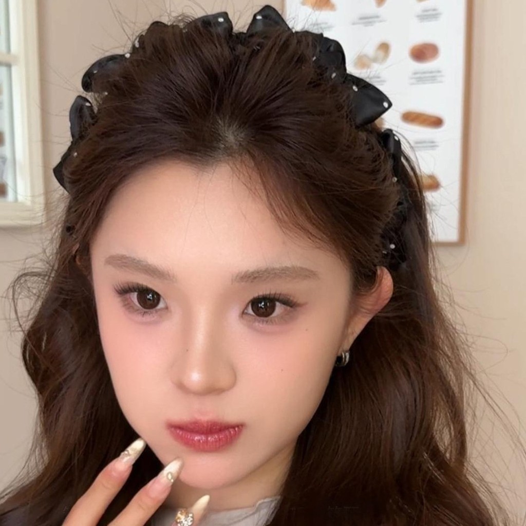 Satin Polka Dot Bow Headband Nữ Chống Trơn Trượt Tóc Vòng