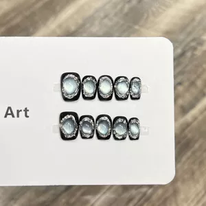 Blue Magic Hạt Handmade Đeo Móng Tay Hạt Thủy Tinh Mắt Mèo Tối Phong Cách Ngắn Làm Móng Tay Có Thể Tháo Rời Móng Tay