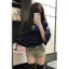 Quần short chữ A DADUHEY denim lưng cao phong cách đường phố Mỹ cổ điển cao cấp