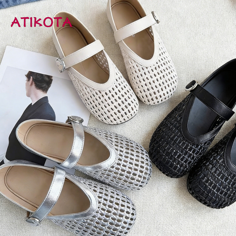 Atikota Nữ Đế Bằng Giày Lưới Thoáng Khí Rỗng Ra Thường Ngày Thoải Mái Đế Mềm Thời Trang Mặc Hàng Ngày Đế Bằng Cho Nữ