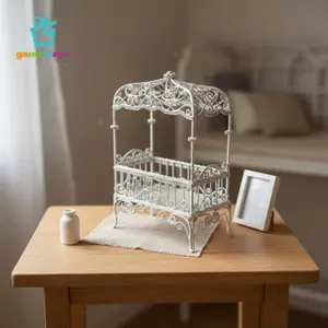 Gamchiano Nhà Búp Bê Thu Nhỏ Đồ Nội Thất Sắt Rèn 1 12 Tỉ Lệ Tán Giường Để Trang Trí Nhà Búp Bê Cổ Điển