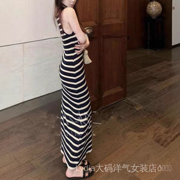 Đầm dệt kim sọc phong cách Hàn Quốc, size lớn, ôm dáng, phù hợp mùa hè