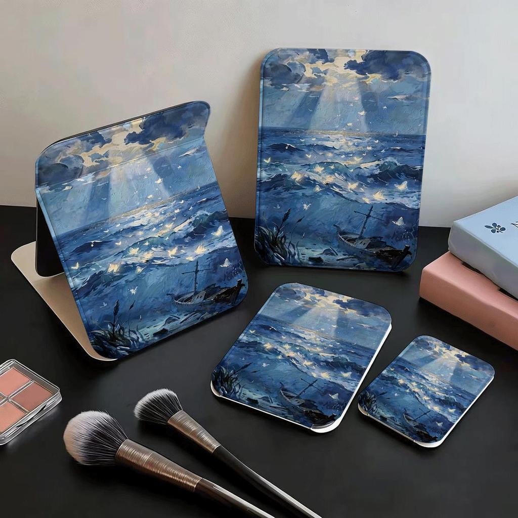 Ánh sáng biển sâu Gương Gấp Xinh Đẹp Gương Trang Điểm Foldable Thời Trang Nữ