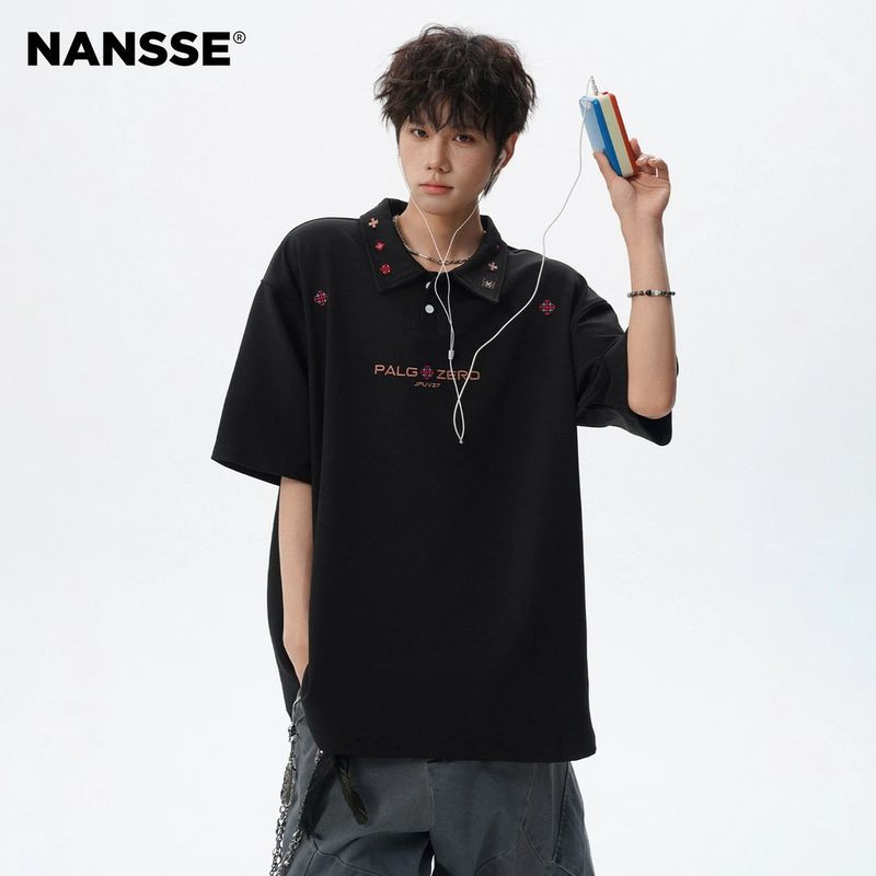 Áo sơ mi Polo thêu dành cho nam và nữ, thiết kế chữ thập độc đáo