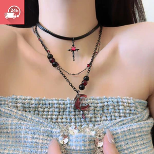 Tính khí cổ điển Gothic với mặt trăng đỏ và hạt da, dây chuyền thời trang cho nữ