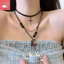 Tính khí cổ điển Gothic với mặt trăng đỏ và hạt da, dây chuyền thời trang cho nữ