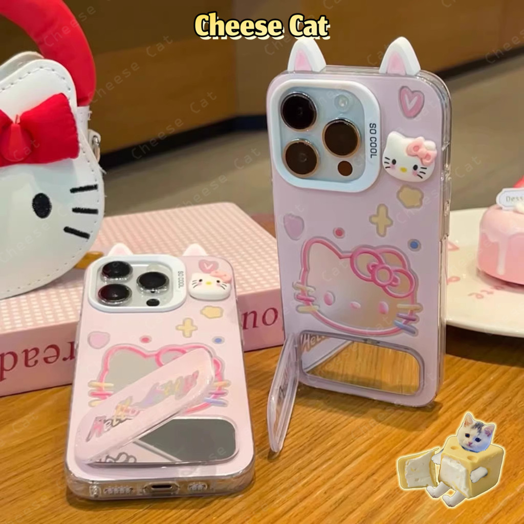 Ốp điện thoại iPhone 3D hình tai mèo Kitty dễ thương màu hồng cho iPhone 14 15 11 12 13 16 17 Pro Max 16E Xs Max 7Plus