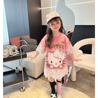 Váy Hello Kitty cho bé gái – Thiết kế ren dễ thương, form rộng thoáng mát, mặc hè