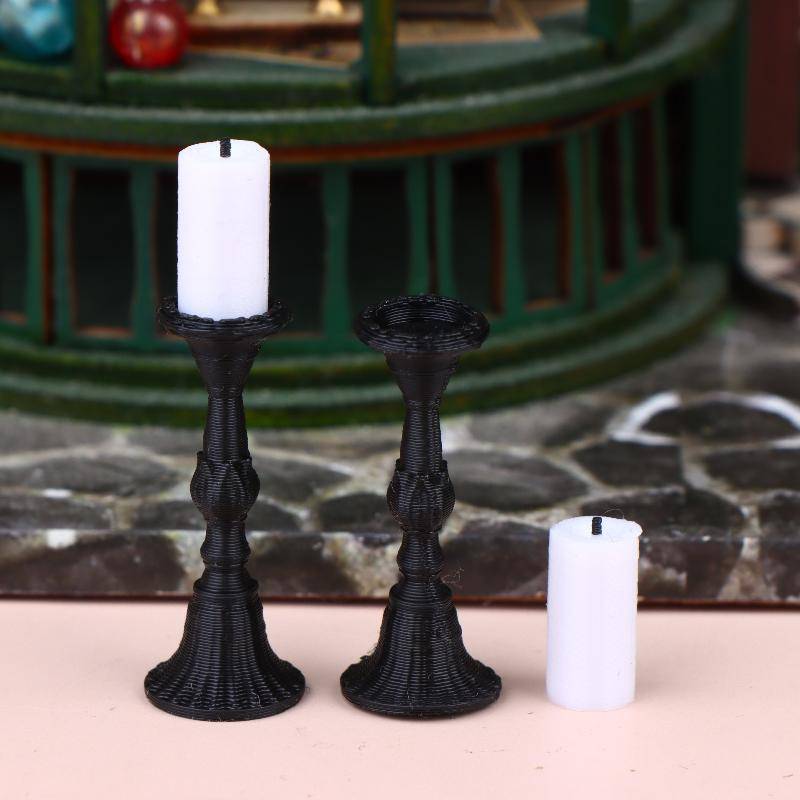 [DPN-t] Hộp đựng nến trang trí nhà búp bê 2 chiếc Bộ thu nhỏ với 2 nến Kim loại Candlesti cho đồ nội thất Mini Trang trí trưng bày mới