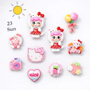 Set Charm gắn dép Hello Kitty Sweet Girl – Mèo Kitty Váy Đỏ Chấm Bi, Kẹo Tim Nice, Dâu Tây, Phong Cách Cute Ngọt Ngào