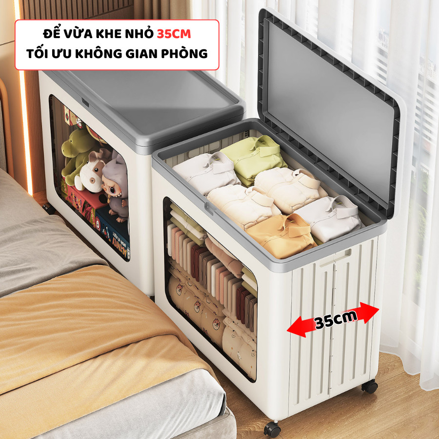 Thùng Đựng Quần Áo Gấp Gọn ENODA HOME, Hộp Nhựa Lớn Nắp Lật Cửa Trong Suốt Lưu Trữ Quần Áo Có Bánh Xe Q431