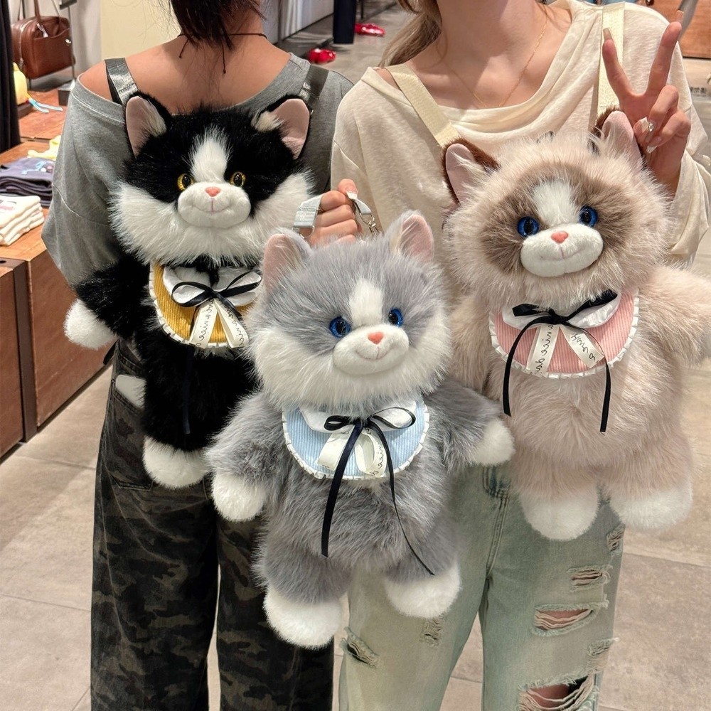 Ba lô mèo sang trọng mô phỏng HOBBYIN, Ba lô Ragdoll sang trọng thực tế hoạt hình dễ thương, Túi đựng động vật nhồi bông mềm mại dành cho nữ