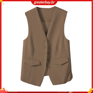 Áo Vest nữ Áo ghi lê nữ đi lại Áo ghi lê không tay cổ chữ V thời trang dành cho nữ mặc công sở Áo Vest phong cách công sở có túi màu trơn Quần áo mùa xuân mùa hè
