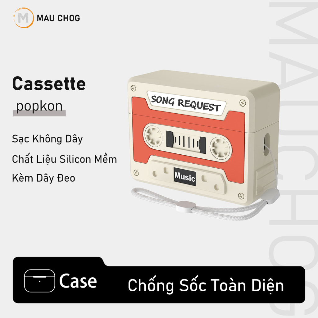 Ốp In Hình Máy Nghe Nhạc Phong Cách Retro Cổ Điển Cassette Kèm Dây Đeo Cho Airpods Pro 3 2 Airpods 4