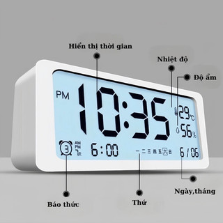 Đồng Hồ Báo Thức Kỹ Thuật Số - Đo Nhiệt Độ, Độ Ẩm, Màn Hình LED Sắc Nét, Báo Thức Kép