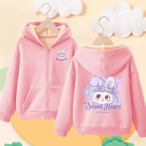Thời Trang Trẻ Em Thỏ Hoạt Hình Zip Áo Khoác Có Mũ Trùm Đầu Áo Đồ Họa Thường Ngày Cho Trẻ Em Trang Phục Hàng Ngày