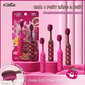 Bàn Chải Đánh Răng Gấu Dâu Dễ Thương, Lông Chải Kháng Khuẩn Mềm Mại Phù Hợp Cho Trẻ Từ 3-12 Tuổi