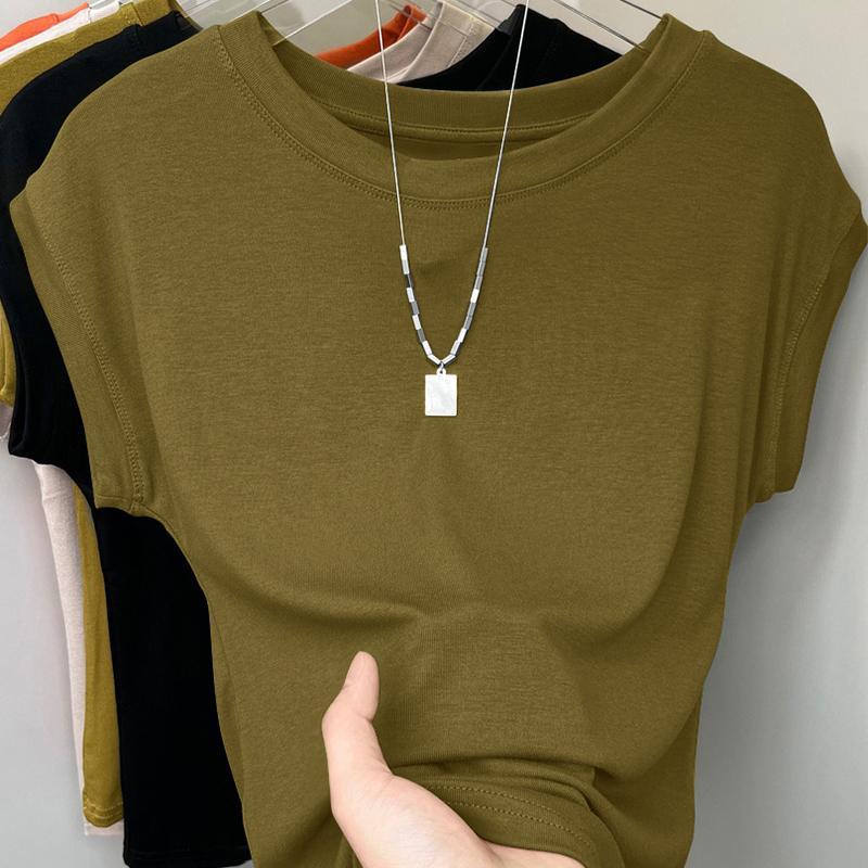 KILIG Áo Thun Nữ Ice Silk Phù Hợp Mùa Hè - Thiết Kế Ren Cổ Tròn Mới lạ
