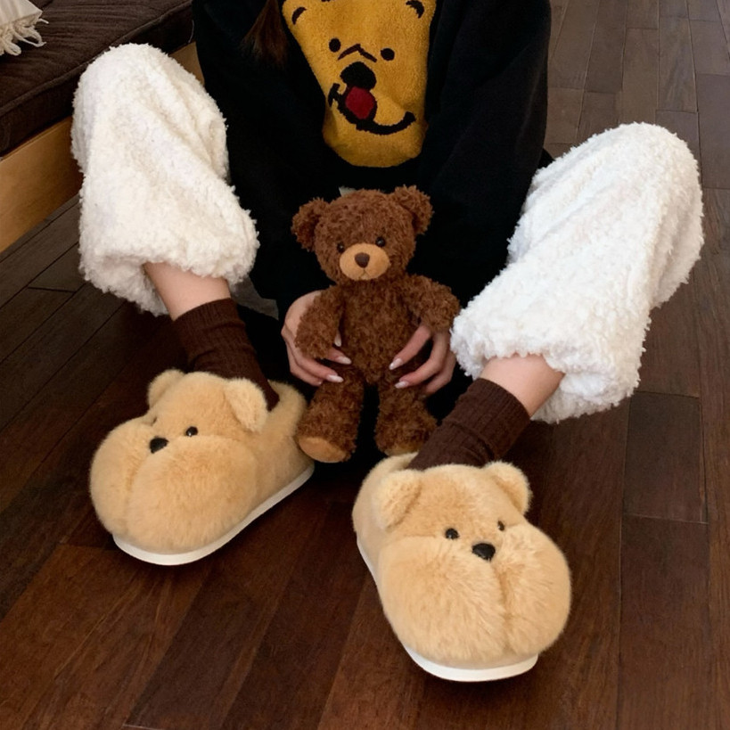 XIXITIAO Dép Cotton Mùa Đông Ấm Áp Sinh Viên Chống Trơn Trượt Gấu Nhỏ Béo Cặp Đôi Nam Nữ Nhà