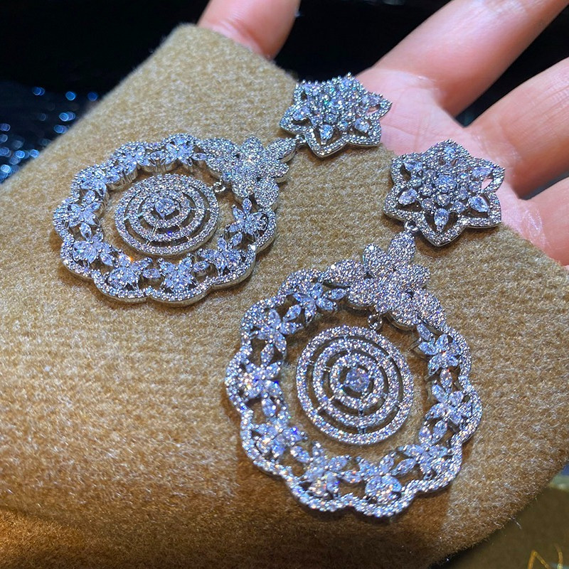 Bông tai hoa ngọc trai dài zircon, phong cách sang trọng và tinh tế