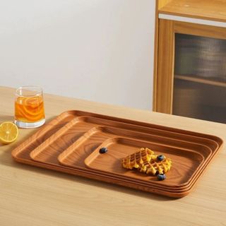 Khay Trà Nhựa Vân Gỗ Decor Siêu Đẹp, Khay Đựng Đồ Ăn, Trái Cây Trang Trí Bàn Trà Sang Trọng