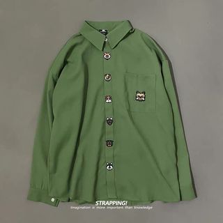 Gấu Nhỏ Thêu Áo Sơ Mi Dài Tay Style Retro Nhật Bản