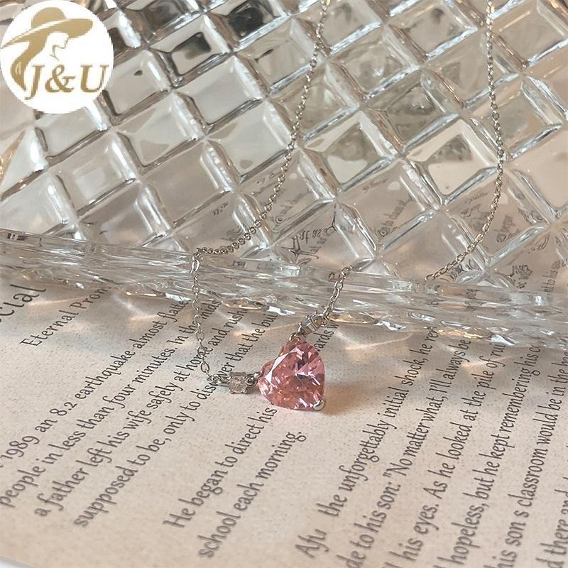 Vòng cổ zircon hồng hình trái tim, pha lê sáng bóng - Trang sức thời trang cho nữ và bé gái