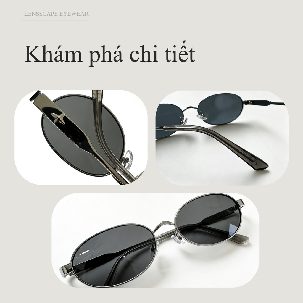 Lensscape Kính mát phân cực dáng oval nhỏ gọng kim loại tròng TAC UV400 dùng khi đi nắng ban ngày