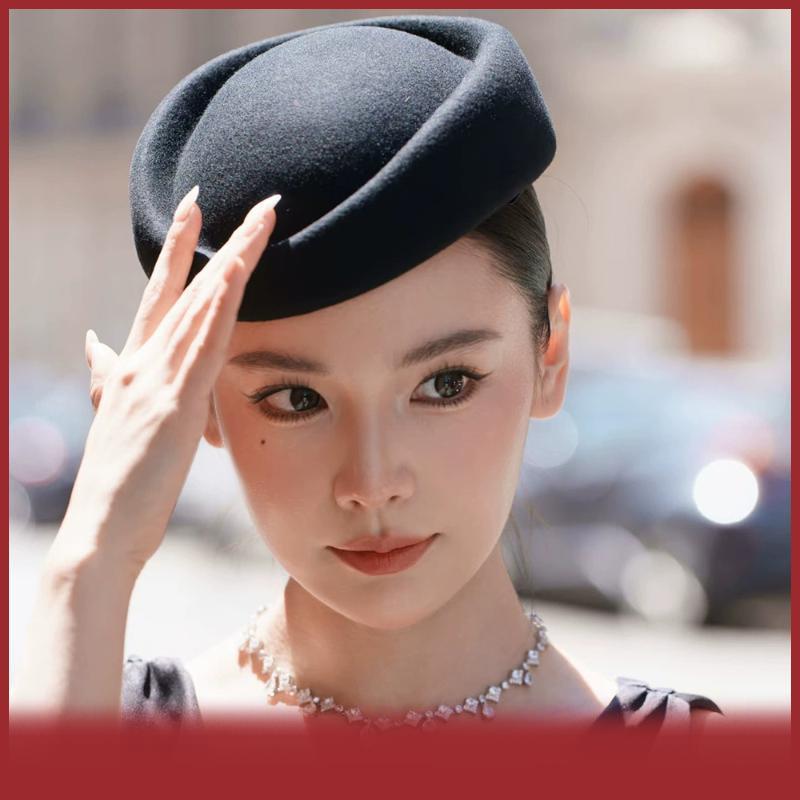 Mũ nồi cá tuyết mũ tiếp viên hàng không tiếp viên hàng không mũ cổ điển mũ đen phẳng đầu mũ tóc Clip Phụ kiện tóc