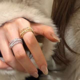 Nhẫn Two-Tone Zircon và Ngọc Trai, Điều Chỉnh Size, Phong Cách Hàn Quốc Sang Trọng