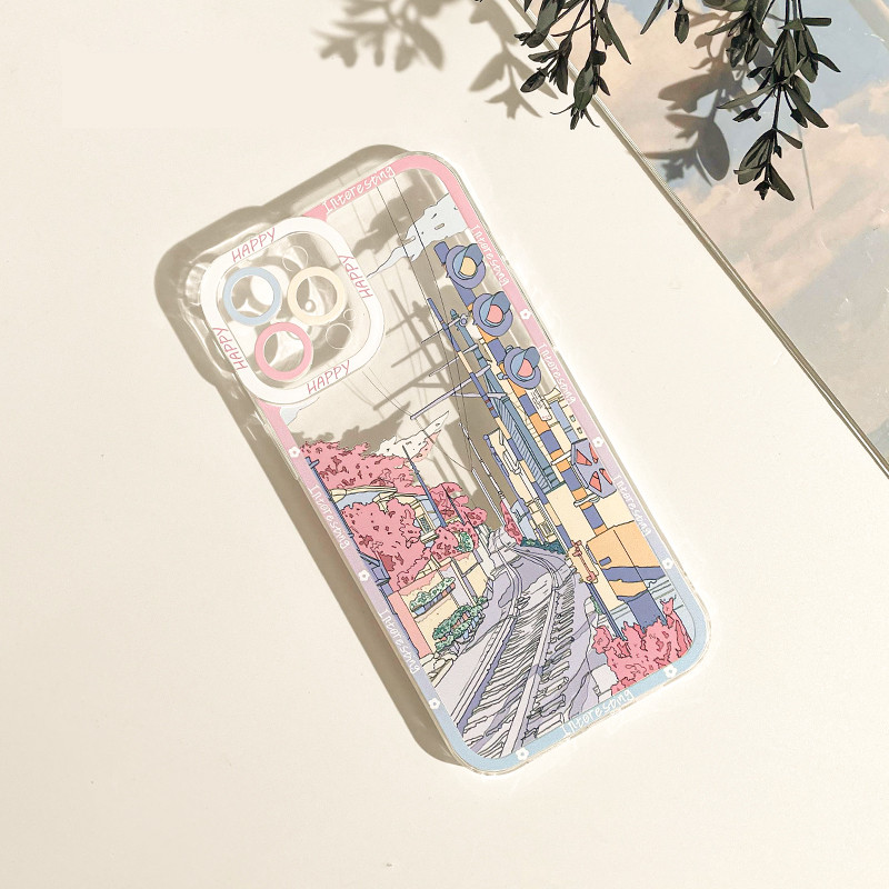 Nhật Bản Anime Mount Fuji Street Phong Cảnh Điện Thoại Di Động Dành Cho IPhone 17 AIR 17 11 15 Pro Max Plus Vỏ Mềm Trong Suốt Silicon