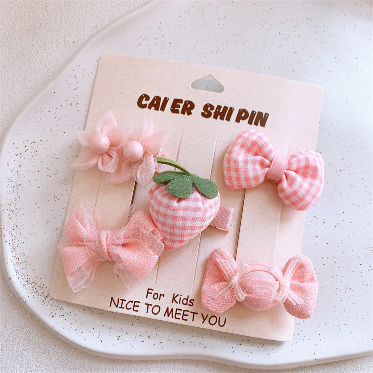 Bộ Kẹp Tóc Hoa Nơ Màu Hồng Ngọt Ngào Cho Bé Gái