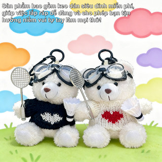 【BabyJoy】Vợt cầu lông gấu mặt dây chuyền túi,móc khóa búp bê cặp đôi,quà tặng sáng tạo phong cách sang trọng